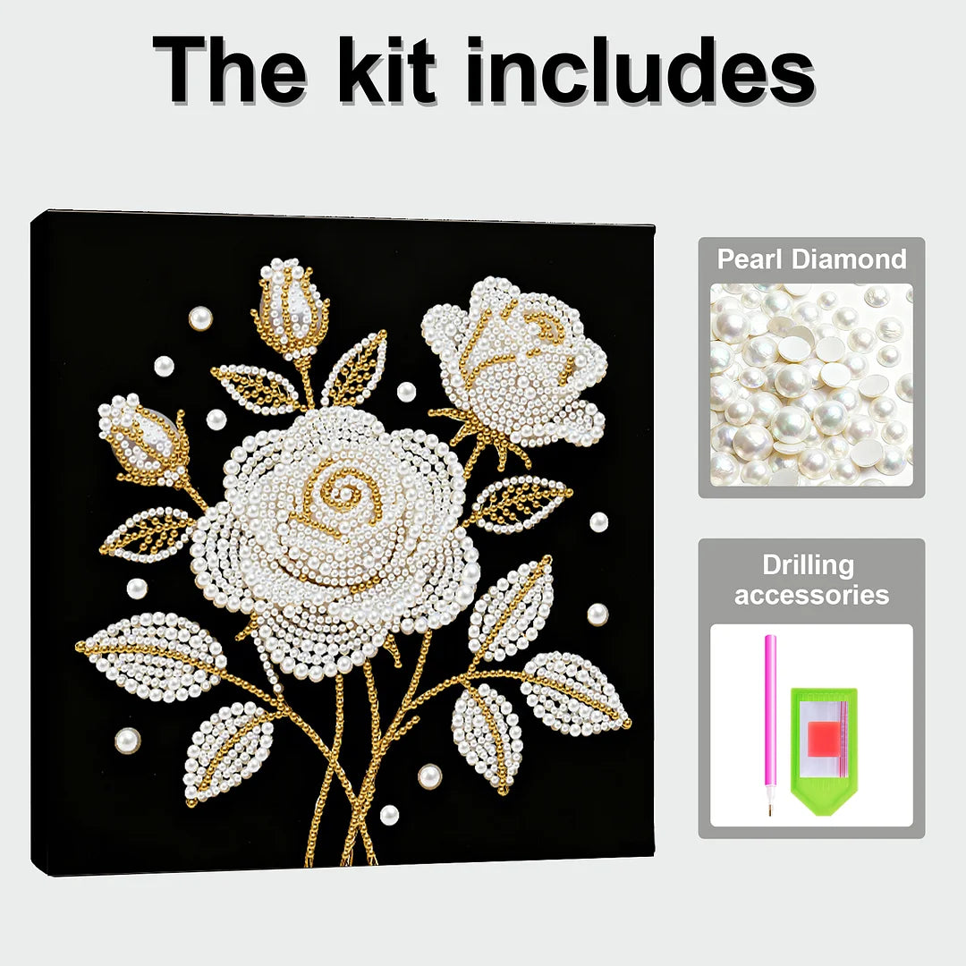 DIY Pearl Painting With Frame - Handmade Self-Adhesive Pearls - Rose (25*25cm)