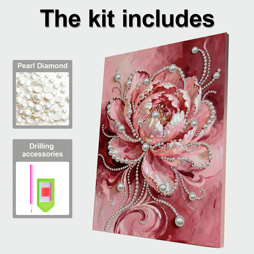 DIY Pearl Painting With Frame - Handmade Self-Adhesive Pearls - Pink Flowers (30*40cm) B
