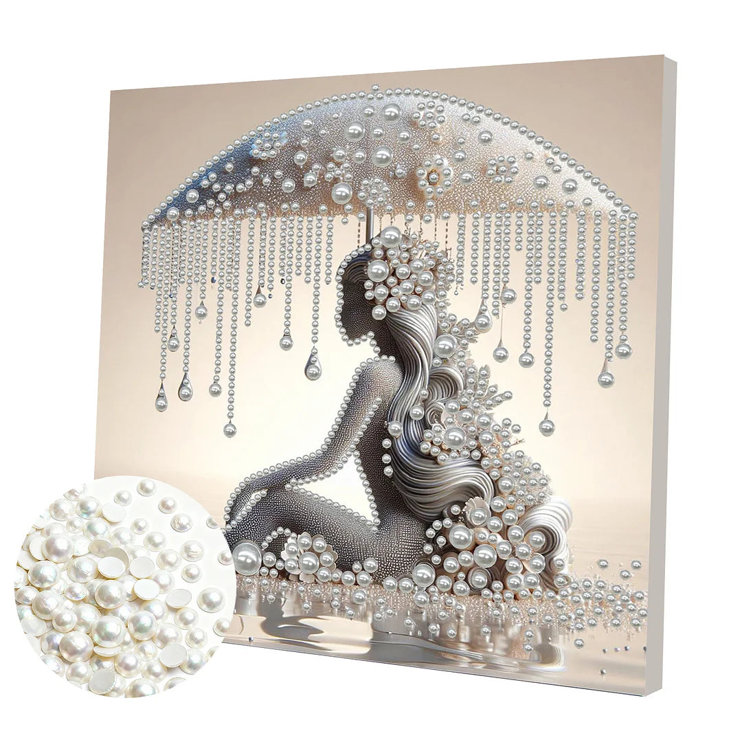 DIY Pearl Painting With Frame - Handmade Self-Adhesive Pearls - Lady (30*30cm) B