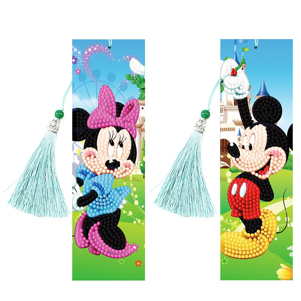 2pcs Diamond Painting Bookmark DIY Mickey Mouse Leather Tassel Book Marks Craft