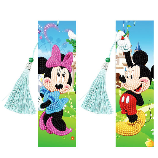 2pcs Diamond Painting Bookmark DIY Mickey Mouse Leather Tassel Book Marks Craft