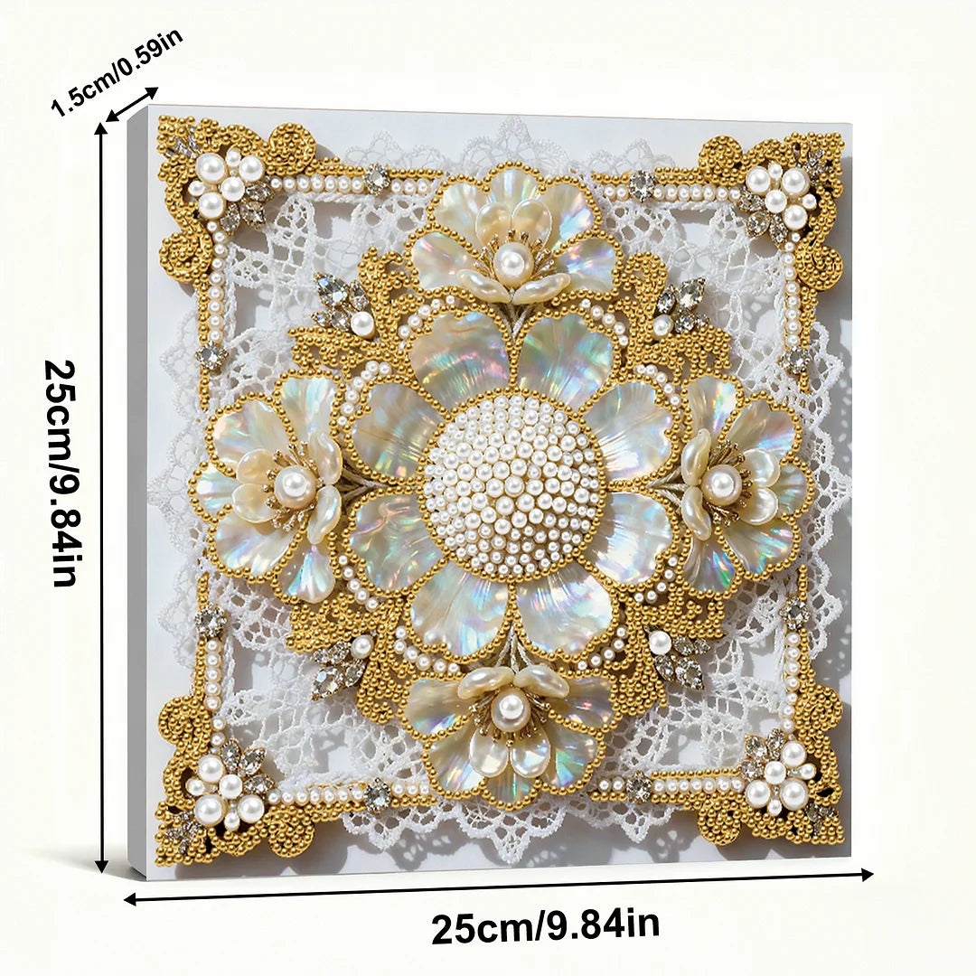 DIY Pearl Painting With Frame - Handmade Self-Adhesive Pearls - Flower (25*25cm) A