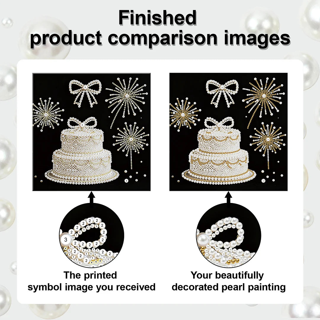 DIY Pearl Painting With Frame - Handmade Self-Adhesive Pearls - Cake (25*25cm)