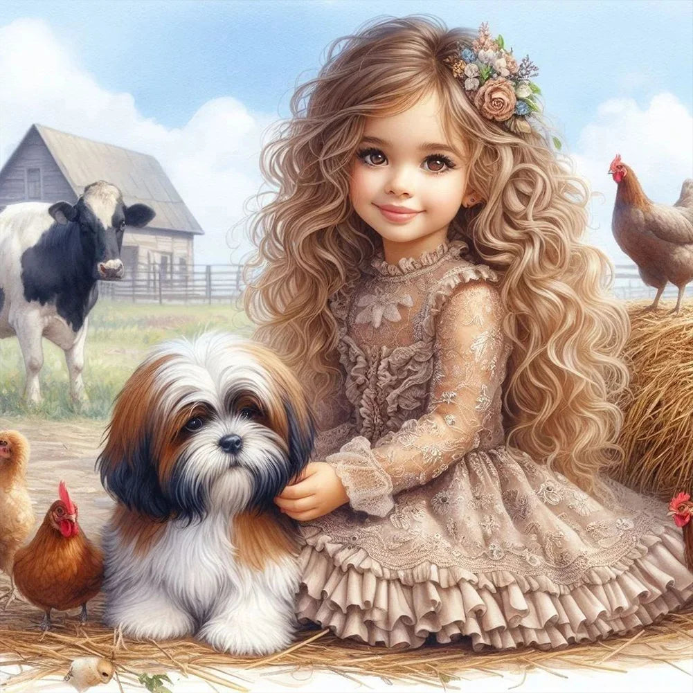 Diamond Painting - Full Round / Square - Dog and Girl G