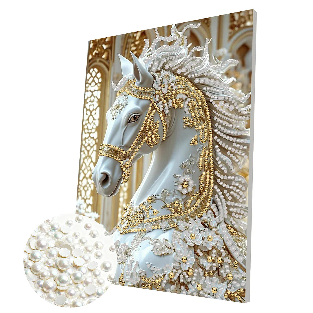 DIY Pearl Painting With Frame - Handmade Self-Adhesive Pearls - Horse (30*40cm) D