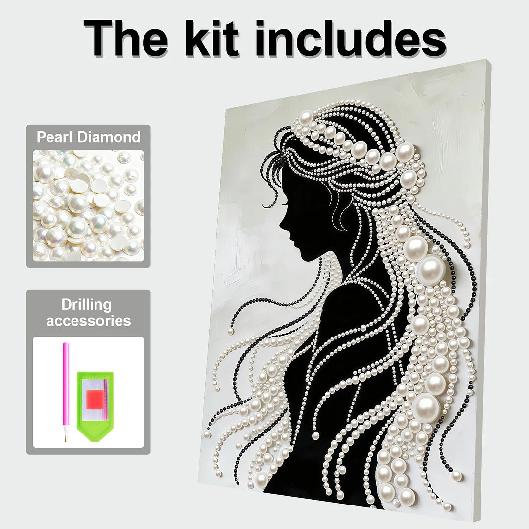 DIY Pearl Painting With Frame - Handmade Self-Adhesive Pearls - Elegant Girl (30*40cm) A