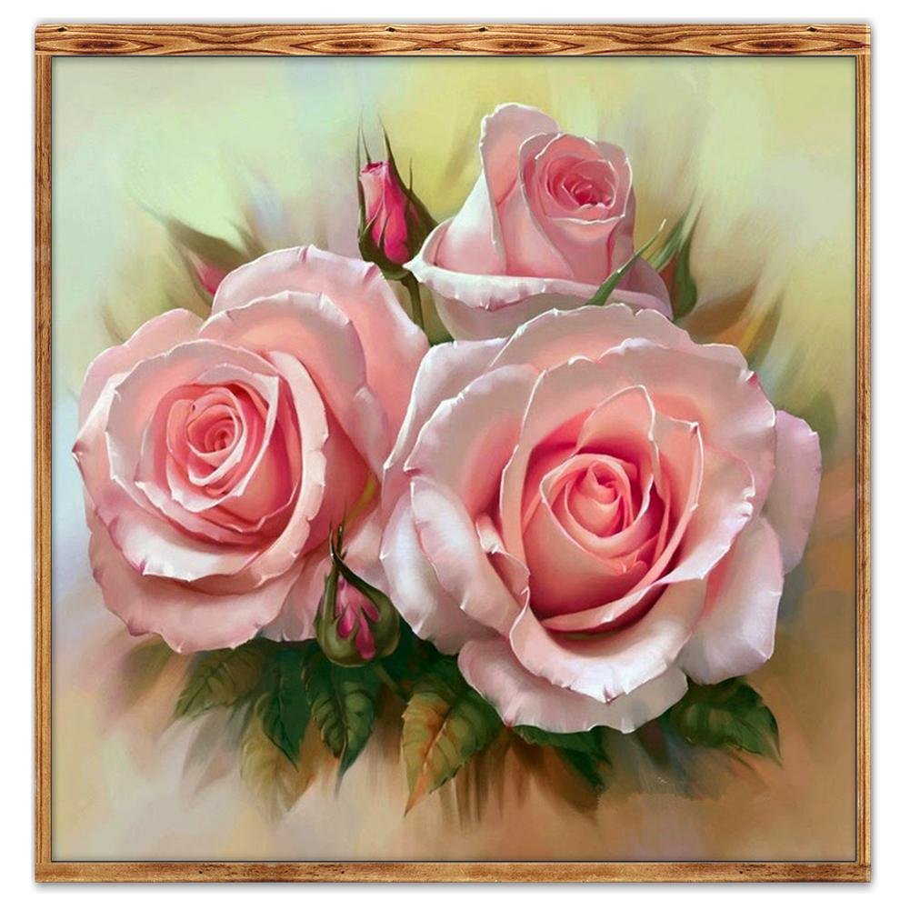 Diamond Painting - Partial Round - Three Pink Flowers