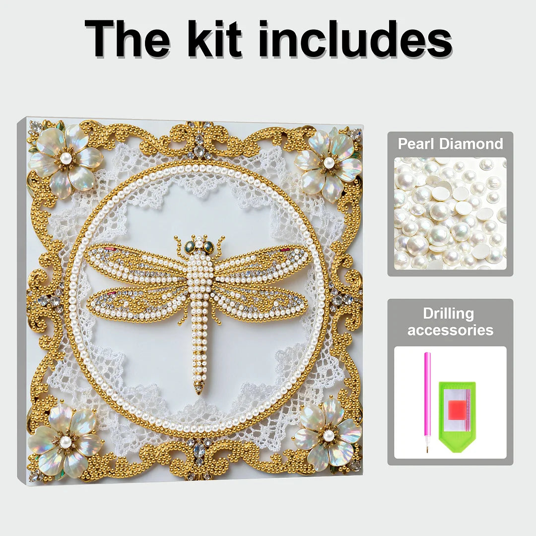 DIY Pearl Painting With Frame - Handmade Self-Adhesive Pearls - Dragonfly (25*25cm) C