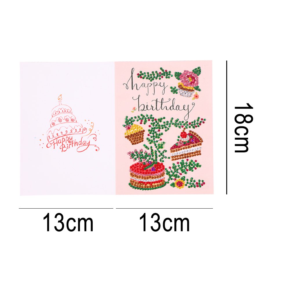 DIY 5D Diamond Painting Happy Birthday Postcard - Cake E