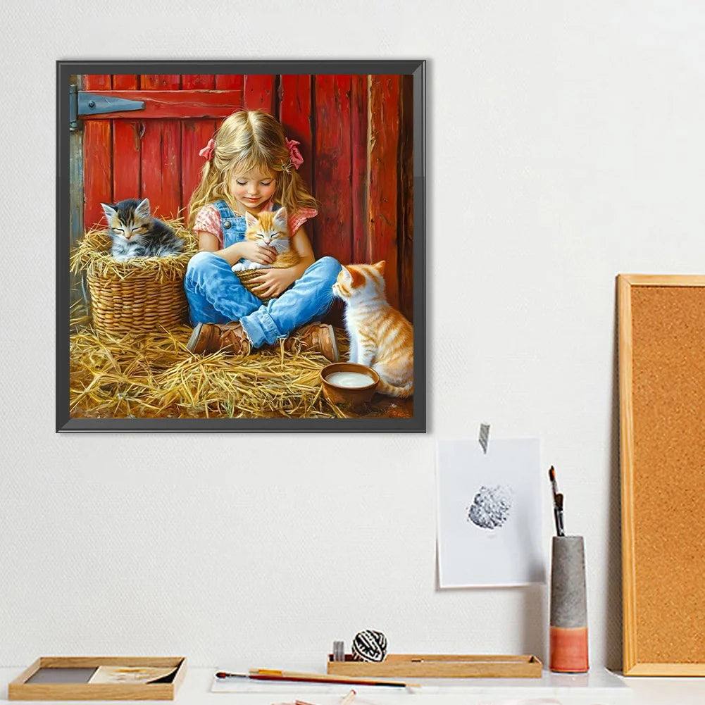 Diamond Painting - Full Round / Square - Girl And Cats