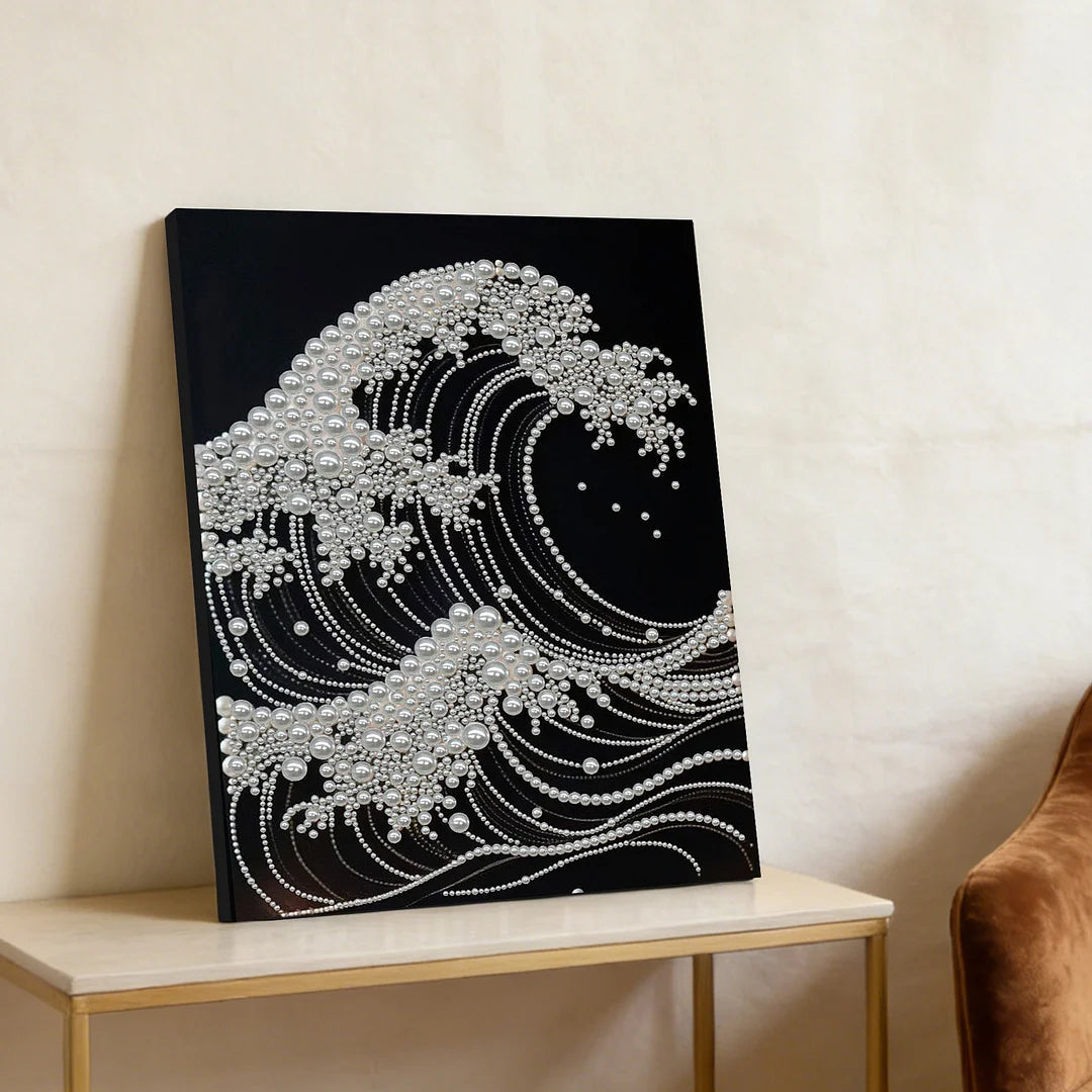 DIY Pearl Painting With Frame - Handmade Self-Adhesive Pearls - Waves (30*40cm) C