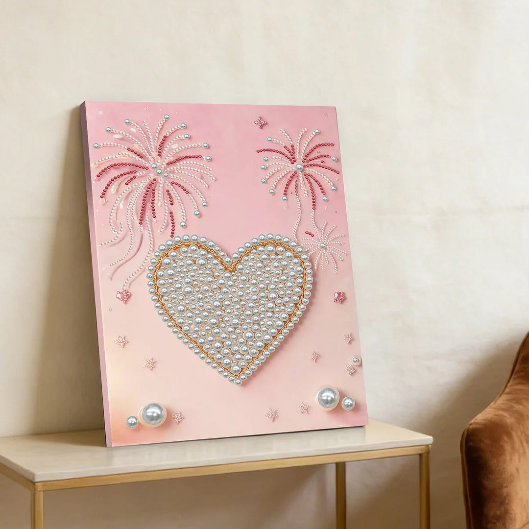 DIY Pearl Painting With Frame - Handmade Self-Adhesive Pearls - Heart (30*40cm) A