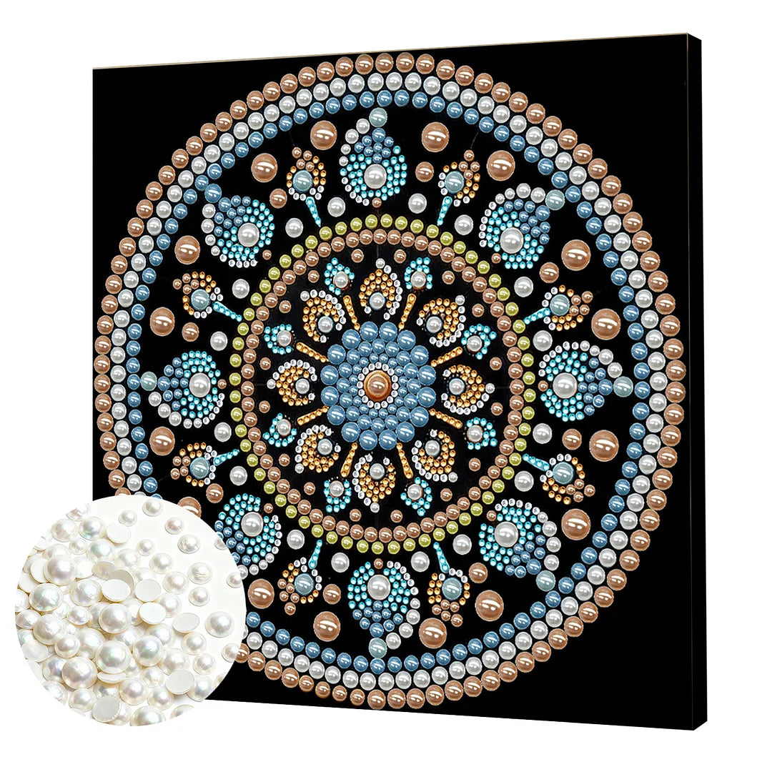 DIY Pearl Painting With Frame - Handmade Self-Adhesive Pearls - Ocean Bead Mandala (25*25cm)