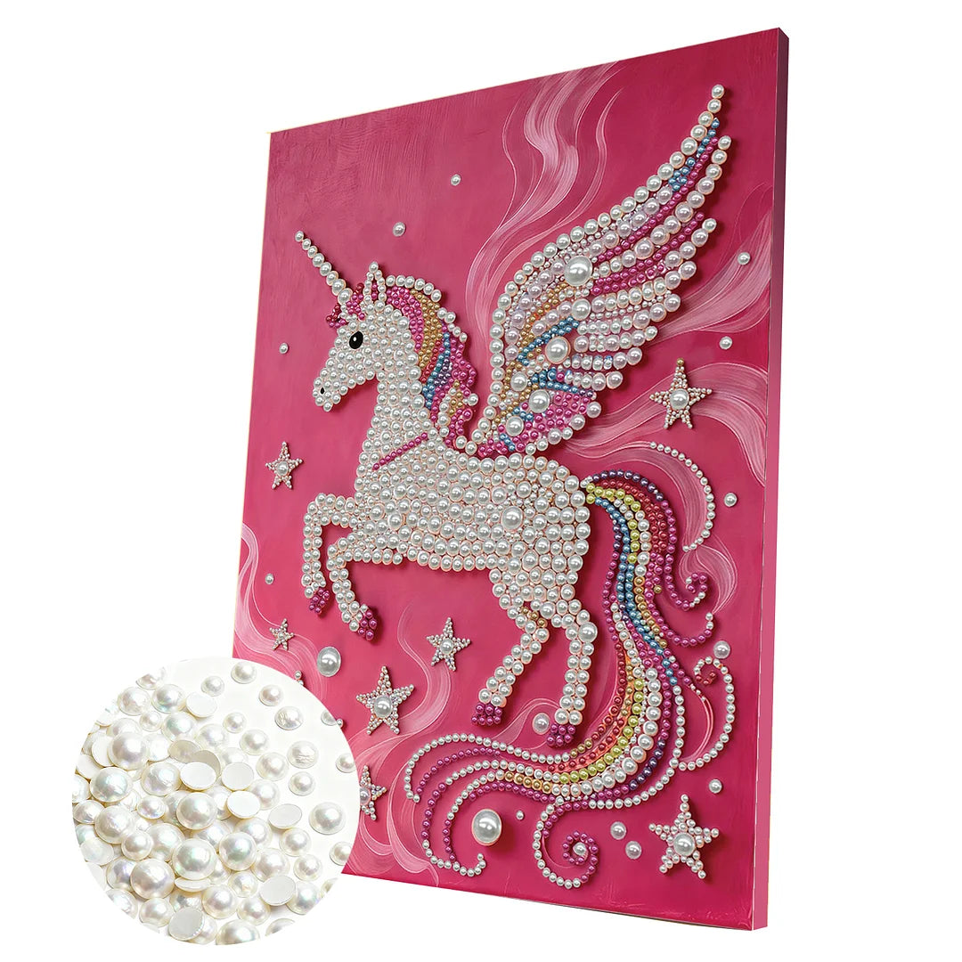 DIY Pearl Painting With Frame - Handmade Self-Adhesive Pearls - White Unicorn (30*40cm)