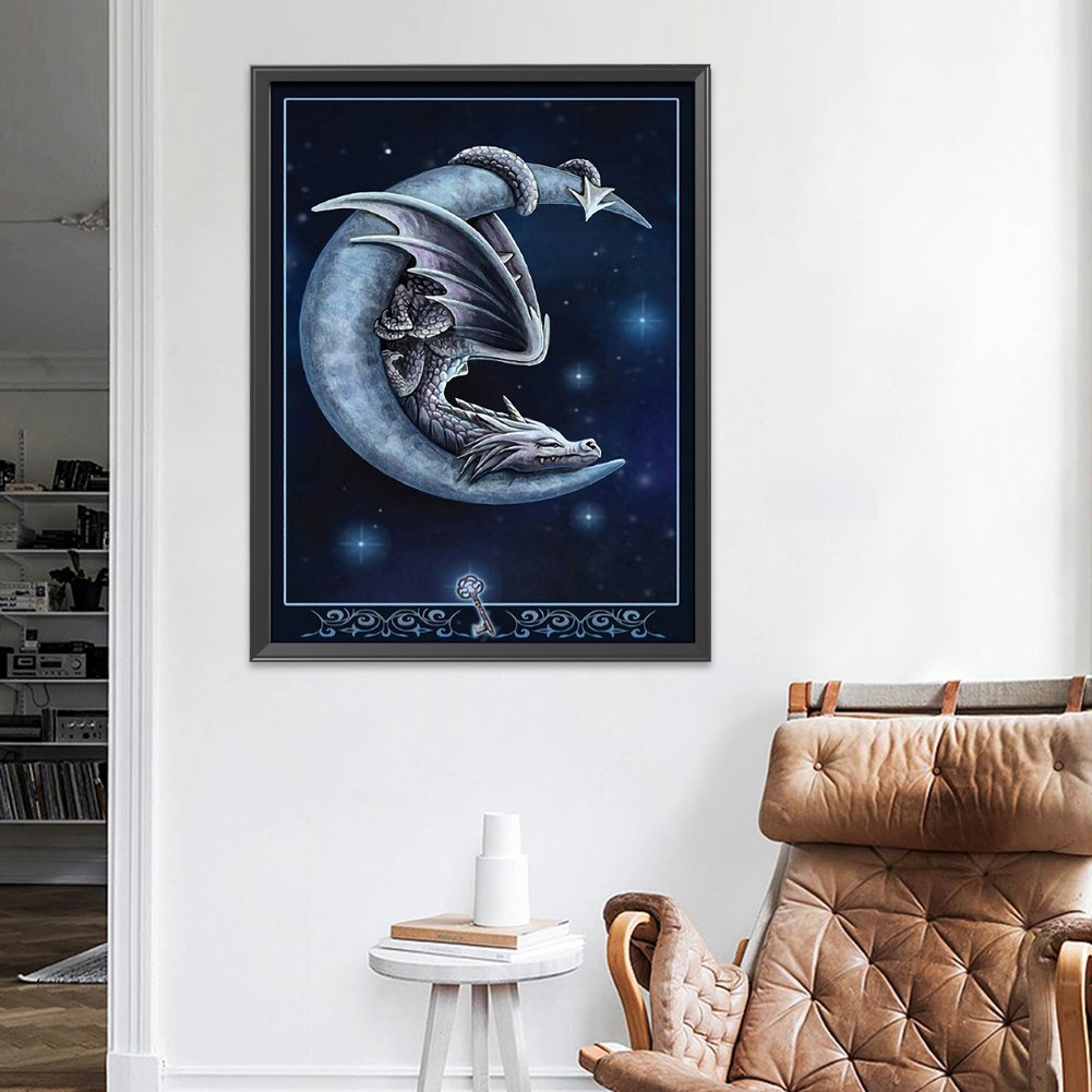 11CT Stamped Cross Stitch - Dragon Twines the Moon (40*30cm)