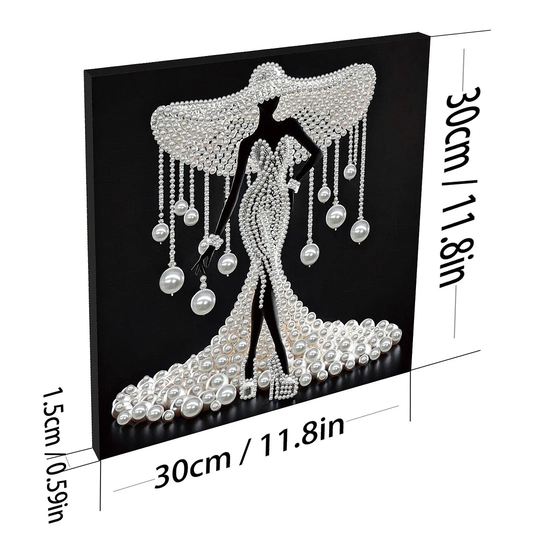 DIY Pearl Painting With Frame - Handmade Self-Adhesive Pearls - White Pearl Lady (30*30cm) A
