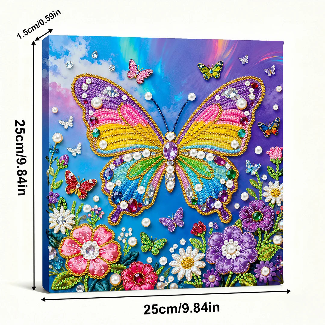 DIY Pearl Painting With Frame - Handmade Self-Adhesive Pearls - Butterfly (25*25cm) E