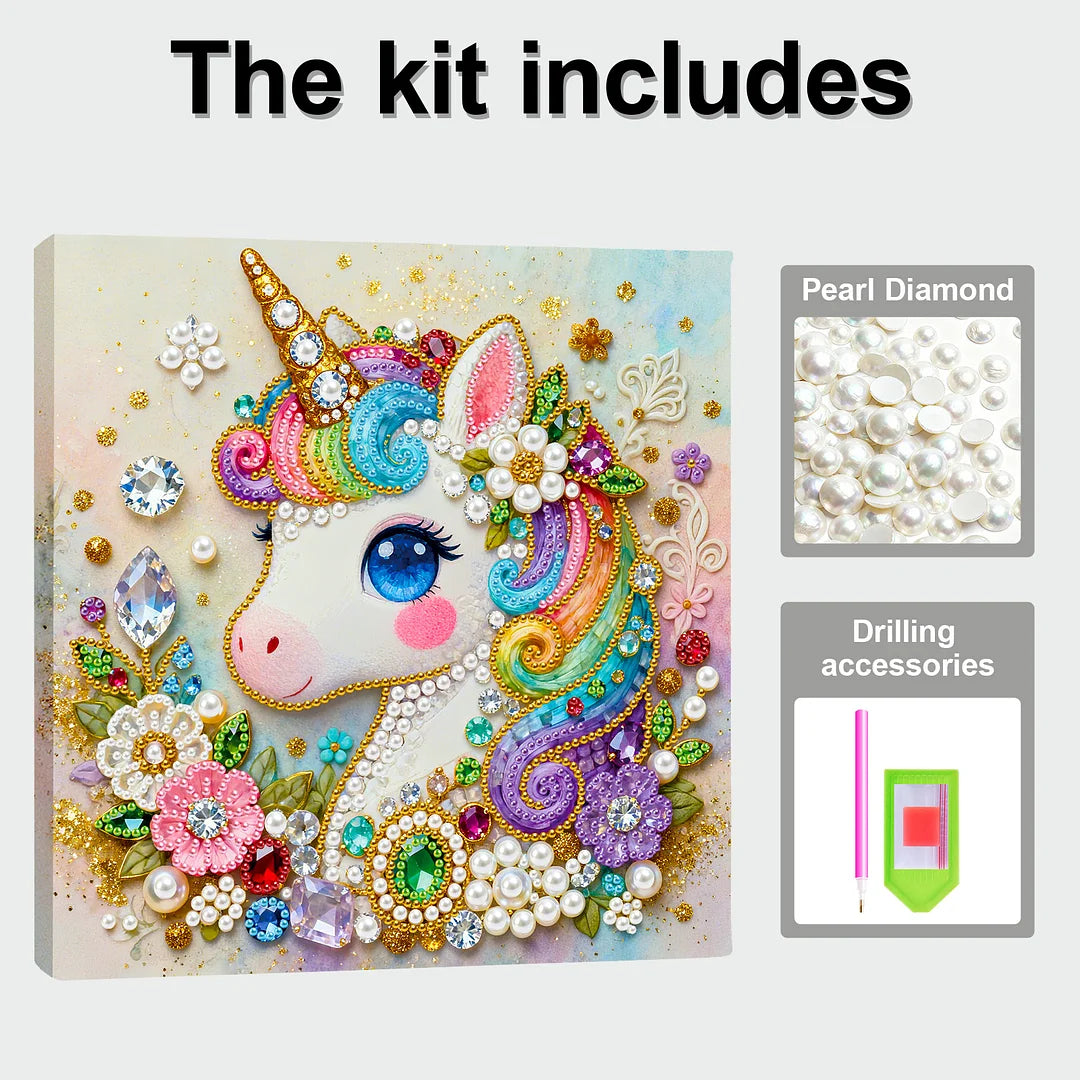 DIY Pearl Painting With Frame - Handmade Self-Adhesive Pearls - Unicorn (25*25cm) A