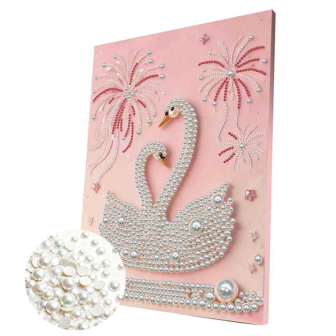 DIY Pearl Painting With Frame - Handmade Self-Adhesive Pearls - Swan (30*40cm)