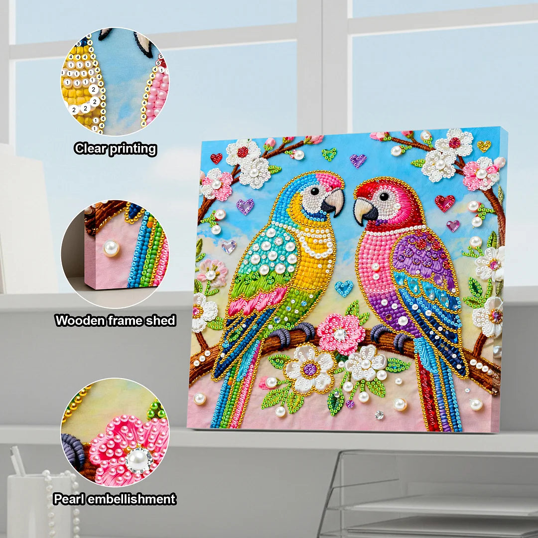 DIY Pearl Painting With Frame - Handmade Self-Adhesive Pearls - Birds (25*25cm)