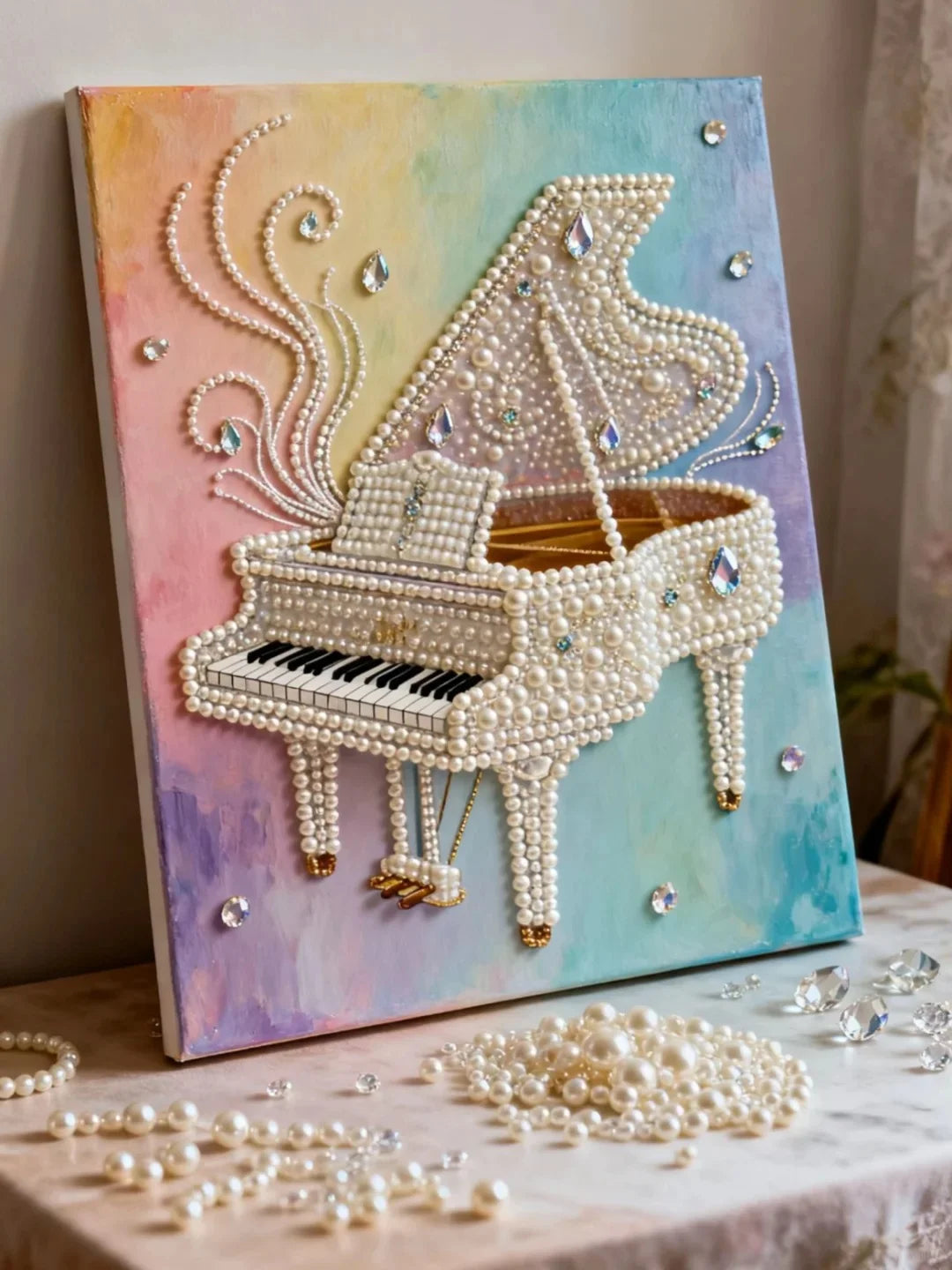 DIY Pearl Painting With Frame - Handmade Self-Adhesive Pearls - Piano (30*40cm)