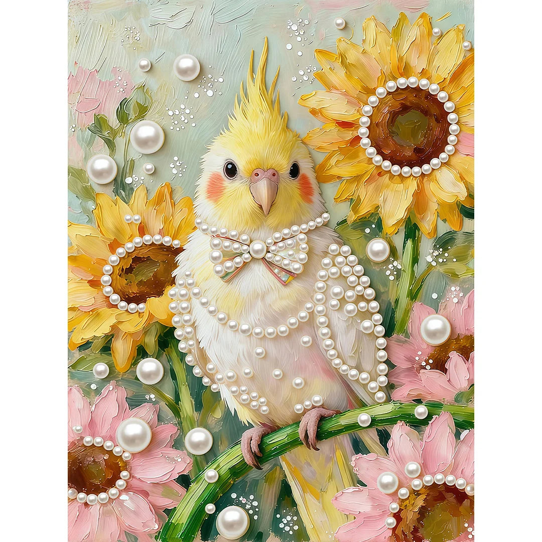 DIY Pearl Painting With Frame - Handmade Self-Adhesive Pearls - cockatiel (30*40cm) A