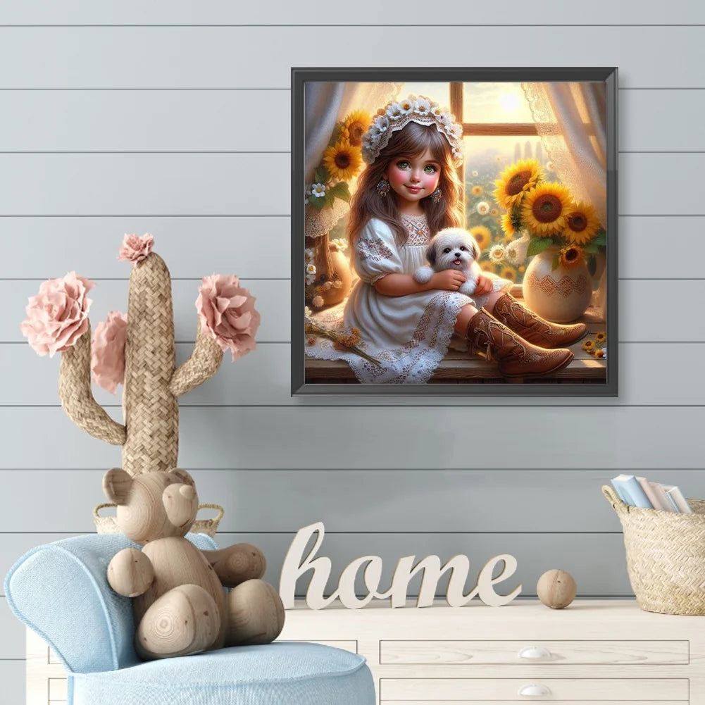 Diamond Painting - Full Round / Square - Girl and Dog