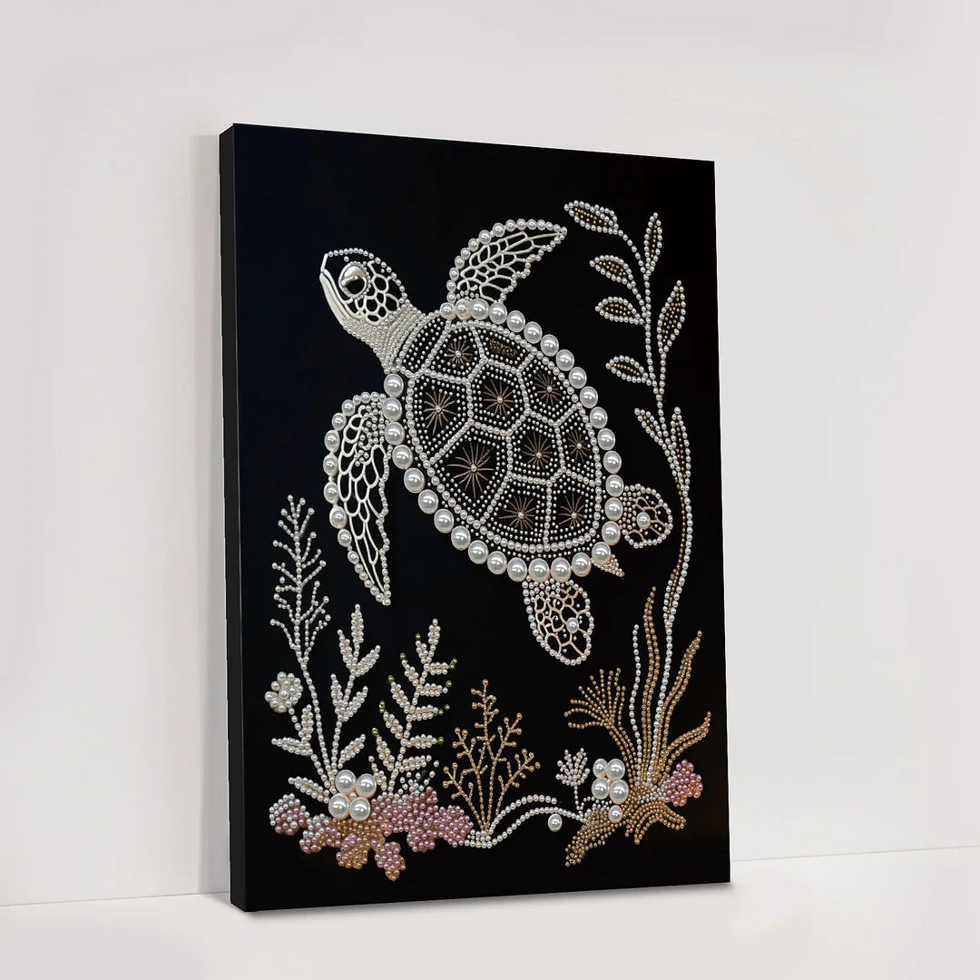 DIY Pearl Painting With Frame - Handmade Self-Adhesive Pearls - Sea Turtle (30*40cm)
