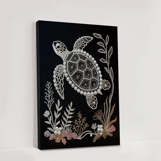 DIY Pearl Painting With Frame - Handmade Self-Adhesive Pearls - Sea Turtle (30*40cm)
