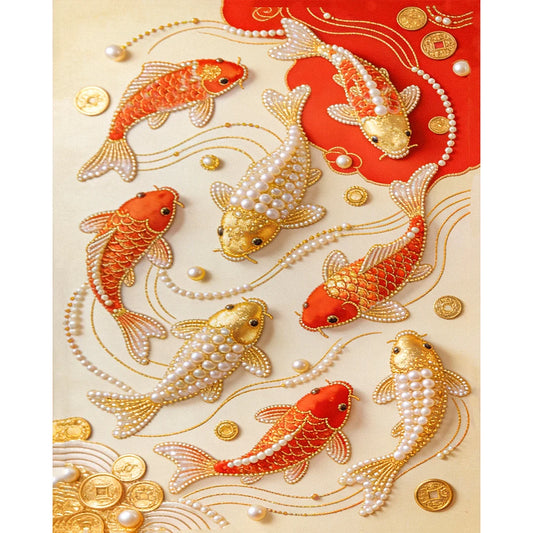 DIY Pearl Painting With Frame - Handmade Self-Adhesive Pearls - Koi Fish (40*50cm)