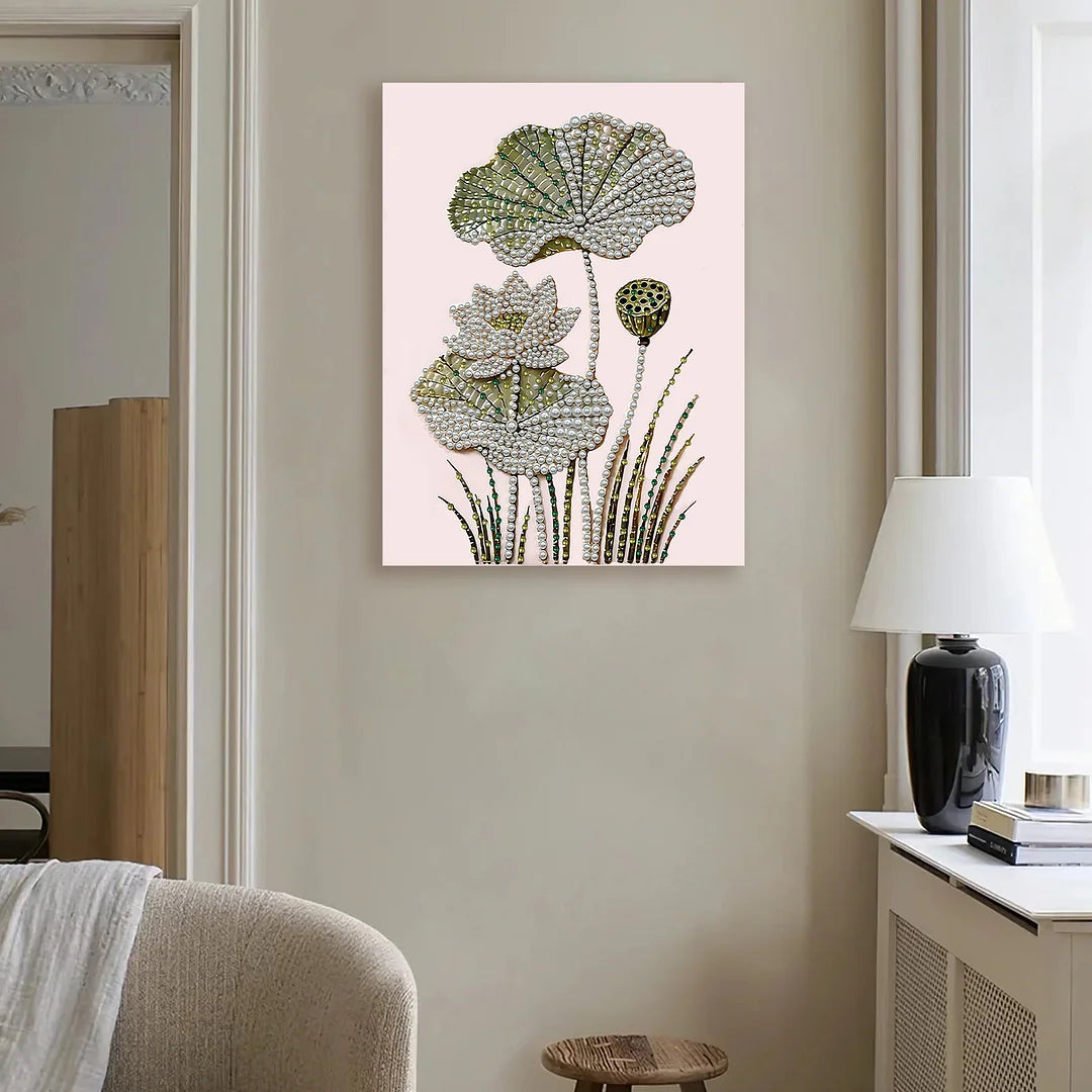 DIY Pearl Painting With Frame - Handmade Self-Adhesive Pearls - Lotus (30*40cm)