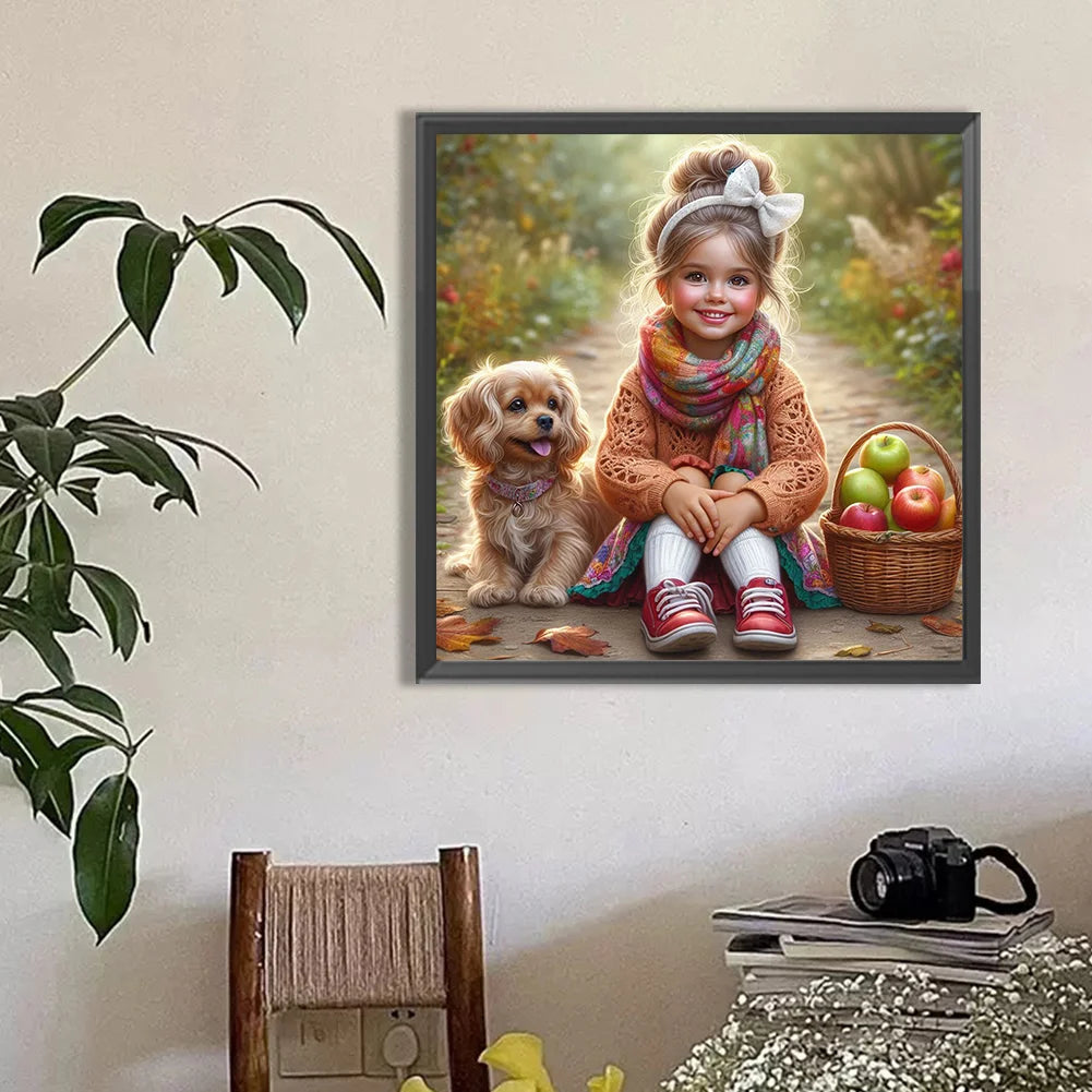 Diamond Painting - Full Round / Square - Dog and Girl P