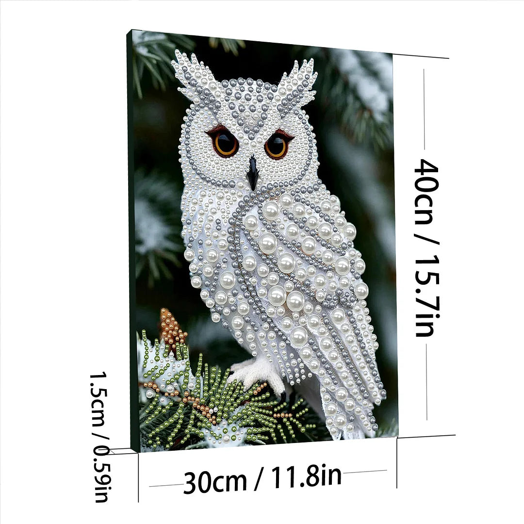 DIY Pearl Painting With Frame - Handmade Self-Adhesive Pearls - Owl (30*40cm)