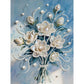 DIY Pearl Painting With Frame - Handmade Self-Adhesive Pearls - White flowers (30*40cm)