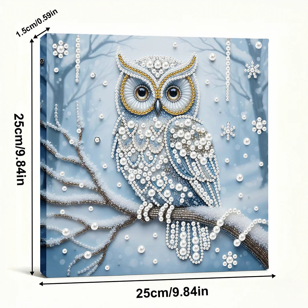 DIY Pearl Painting With Frame - Handmade Self-Adhesive Pearls - Owl (25*25cm) B
