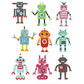9pcs DIY Kit Color Cute Robots Self-adhesive Rhinestone Stickers Book Decor