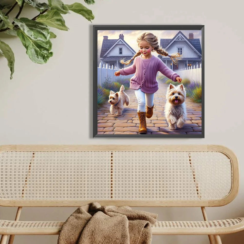 Diamond Painting - Full Round / Square  - Dog and Girl N