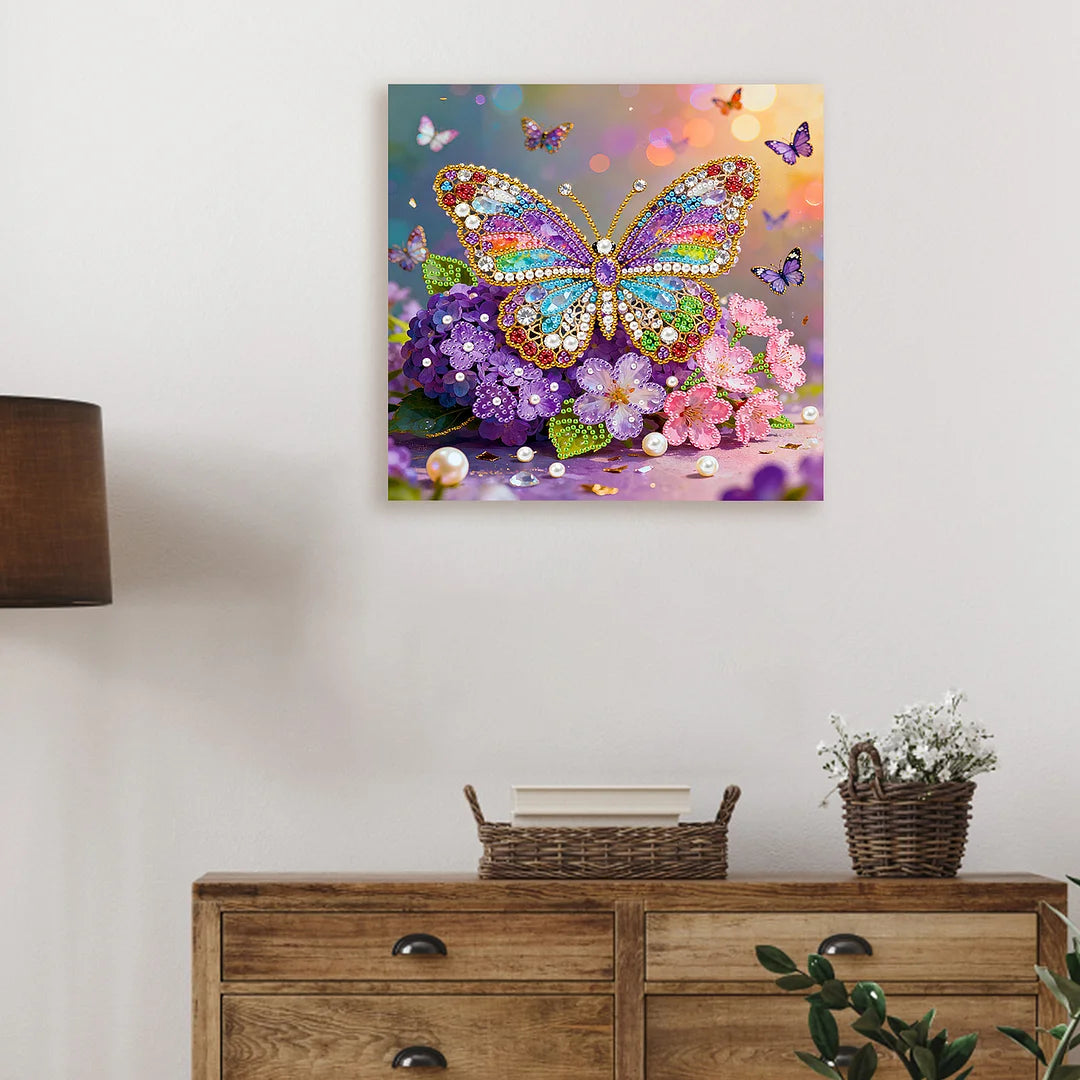 DIY Pearl Painting With Frame - Handmade Self-Adhesive Pearls - Butterfly (25*25cm) A