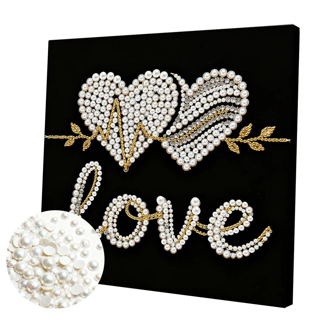 DIY Pearl Painting With Frame - Handmade Self-Adhesive Pearls - Love (25*25cm)