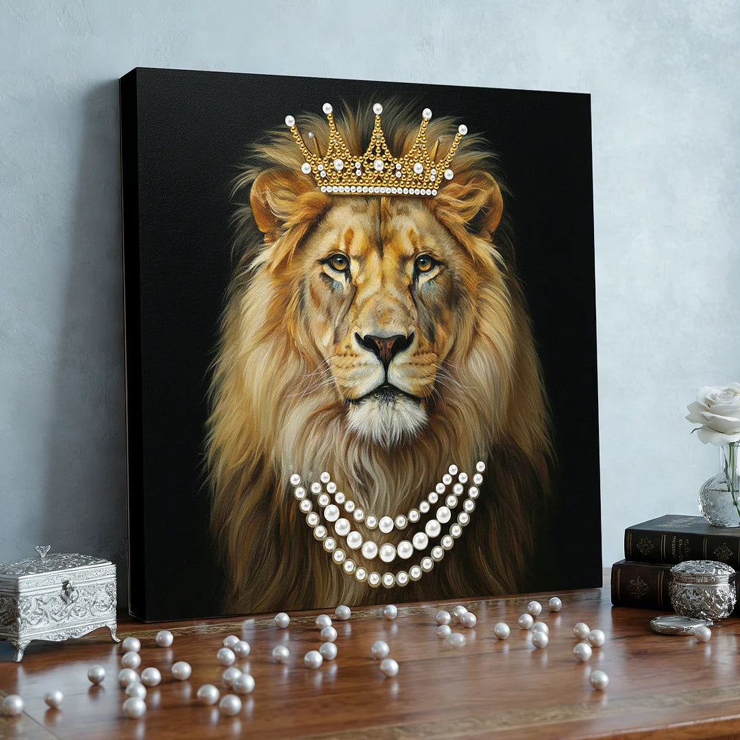 DIY Pearl Painting With Frame - Handmade Self-Adhesive Pearls - Lion (25*25cm) B