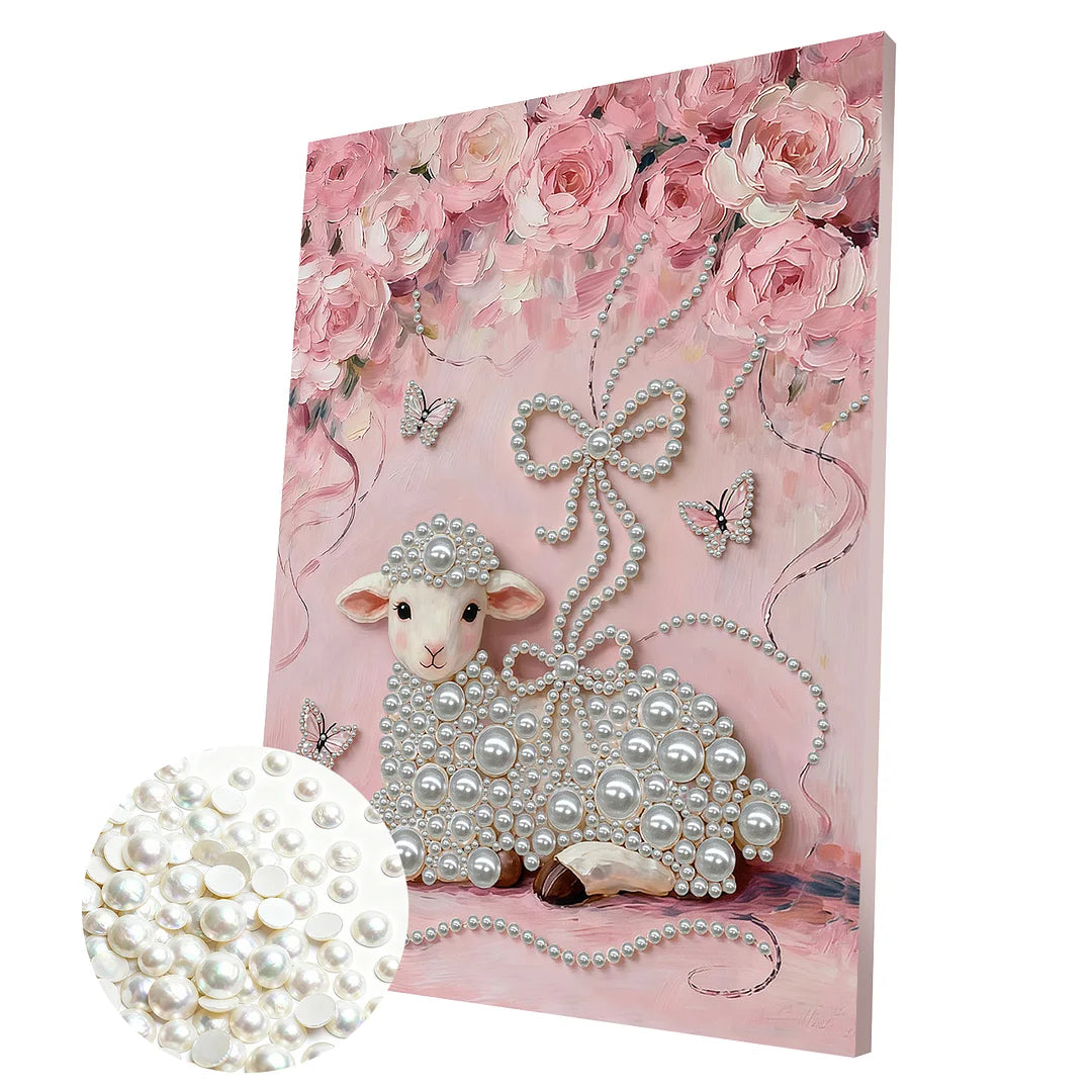 DIY Pearl Painting With Frame - Handmade Self-Adhesive Pearls - Sheep (30*40cm)