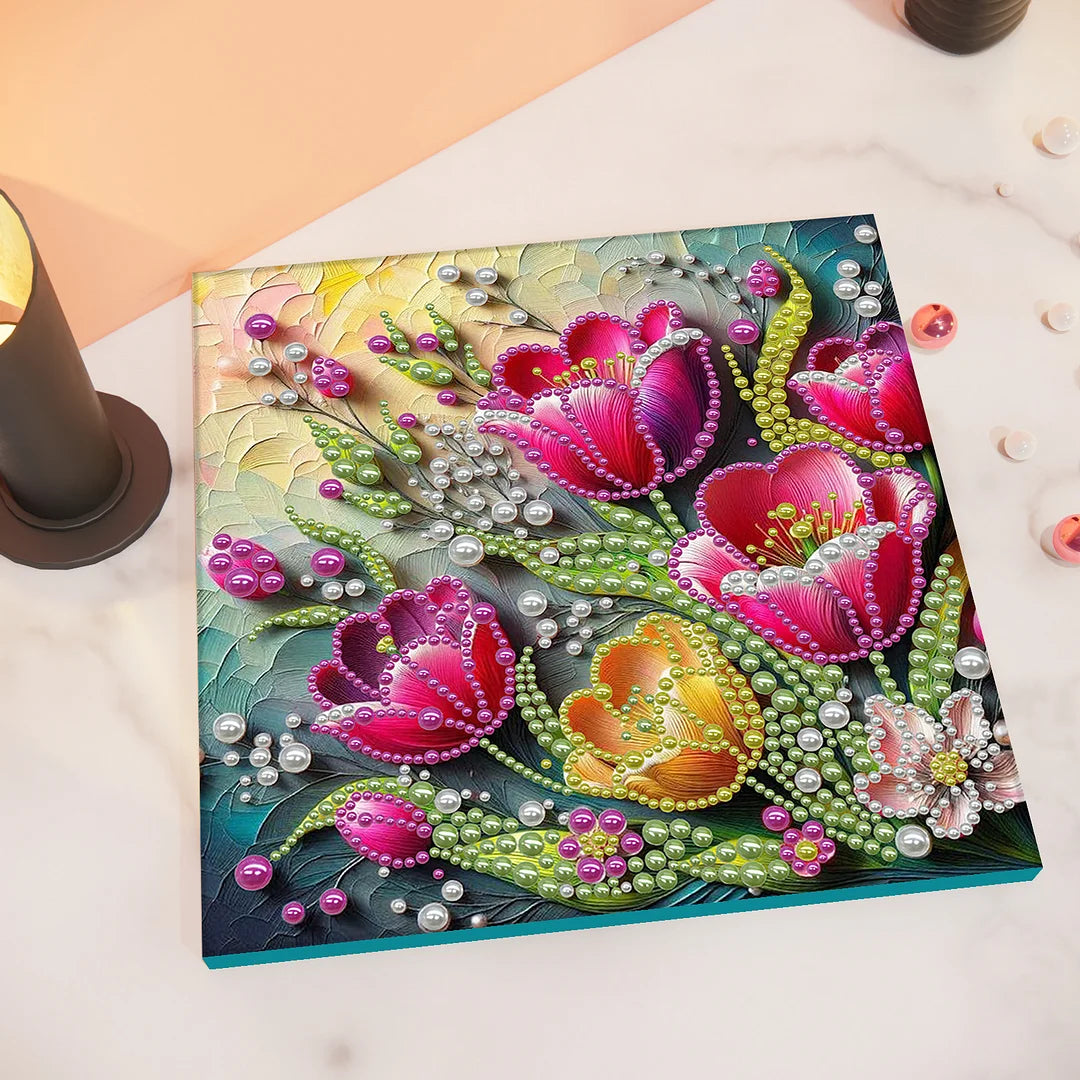 DIY Pearl Painting With Frame - Handmade Self-Adhesive Pearls - Tulip (30*30cm)