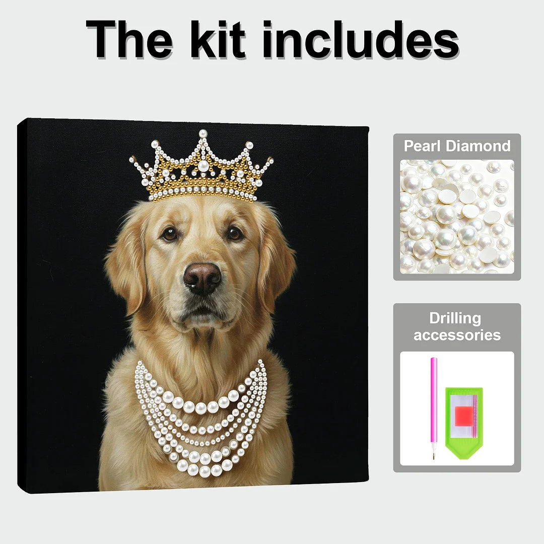 DIY Pearl Painting With Frame - Handmade Self-Adhesive Pearls - Puppy (25*25cm)