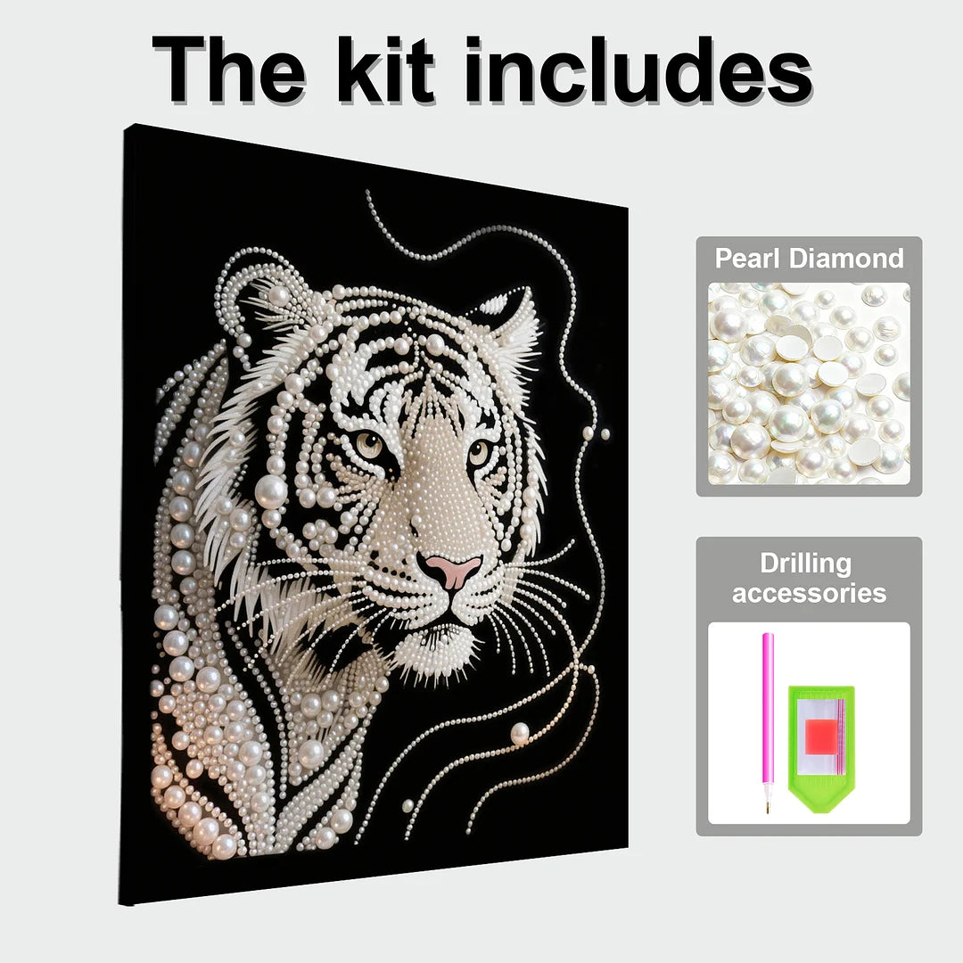 DIY Pearl Painting With Frame - Handmade Self-Adhesive Pearls - Tiger(40*50cm)