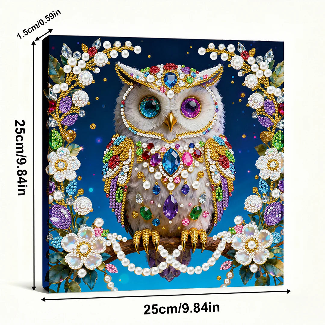 DIY Pearl Painting With Frame - Handmade Self-Adhesive Pearls - Owl (25*25cm) A