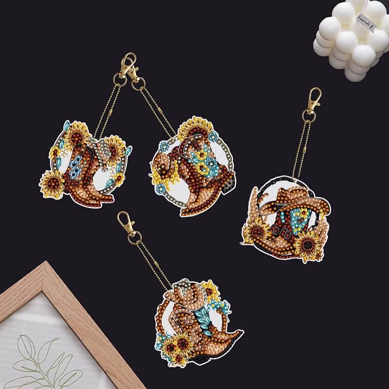 7 pieces boots diy diamond painting keychains