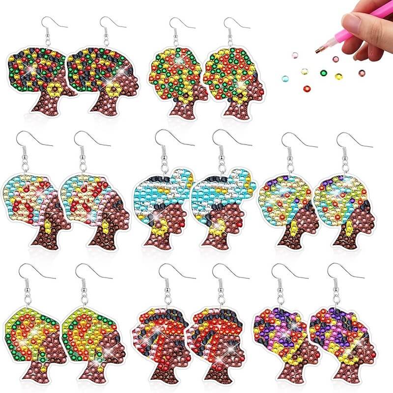 8 Pairs DIY Diamond Painting Earrings Kit - Woman