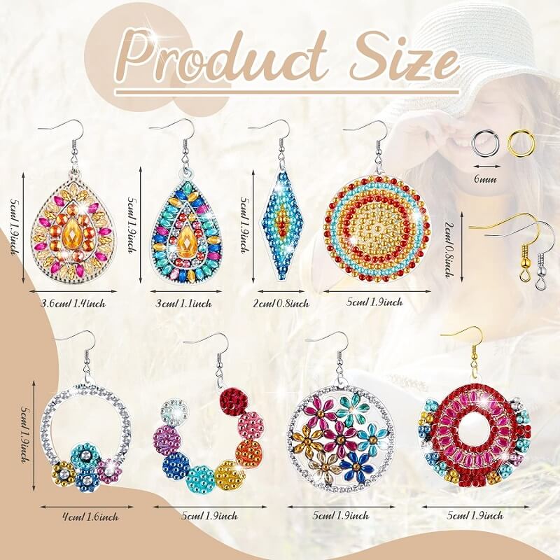 8Pcs DIY Mandala Diamond Painting Earrings Size
