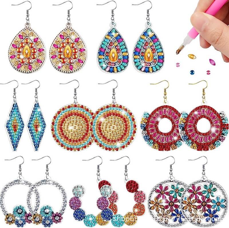 8Pcs DIY Mandala Diamond Painting Earrings Kit