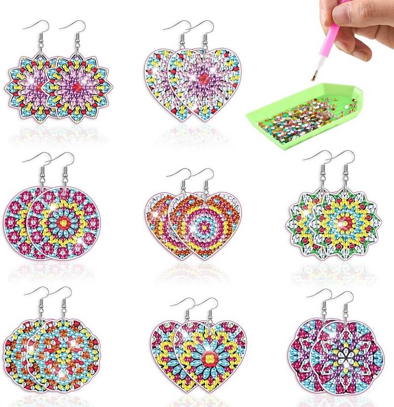 8 Pairs DIY Diamond Painting Earrings Kit - Mandala D